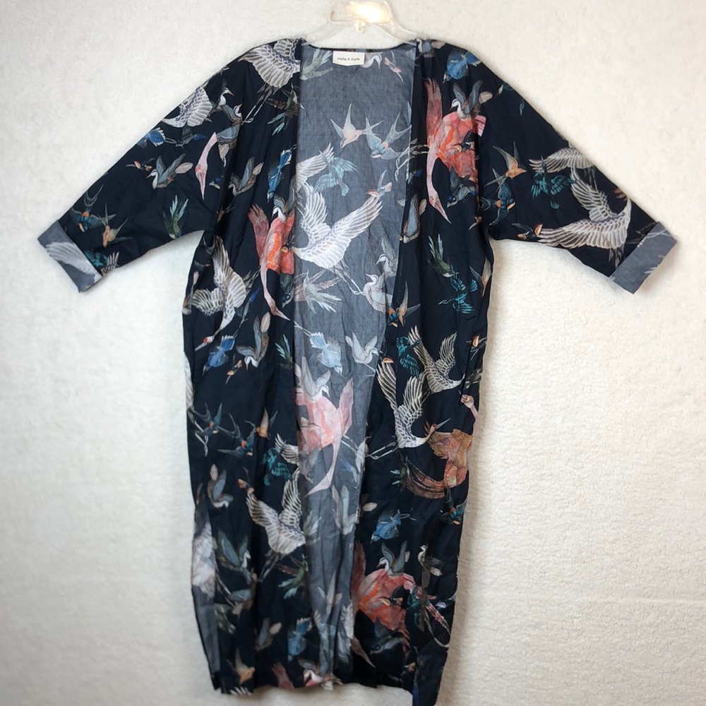 Valle O Valle Unisex Kimono Navy Bird Pattern ONE SIZE